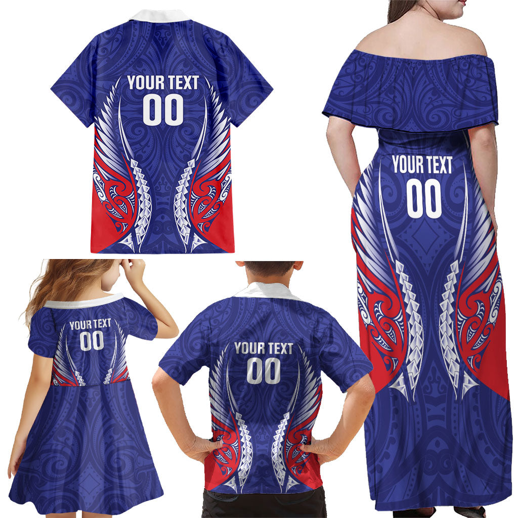 Tasman Bay 2026 Rugby Custom Family Matching Off Shoulder Maxi Dress and Hawaiian Shirt NZ Maori Silver Fern LT14 - Polynesian Pride