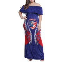 Tasman Bay 2026 Rugby Custom Family Matching Off Shoulder Maxi Dress and Hawaiian Shirt NZ Maori Silver Fern LT14 Mom's Dress Blue - Polynesian Pride