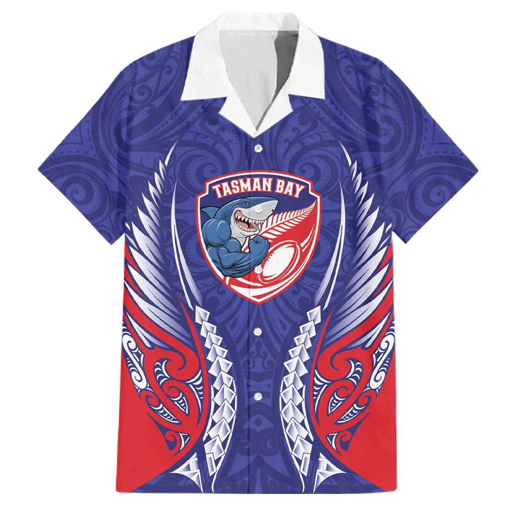 Tasman Bay 2026 Rugby Custom Family Matching Off Shoulder Short Dress and Hawaiian Shirt NZ Maori Silver Fern LT14 Dad's Shirt - Short Sleeve Blue - Polynesian Pride