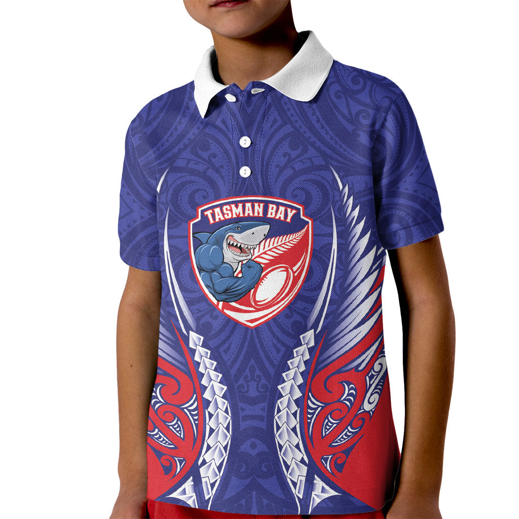 Tasman Bay 2026 Rugby Custom Kid Polo Shirt NZ Maori Silver Fern LT14 Kid Blue - Polynesian Pride