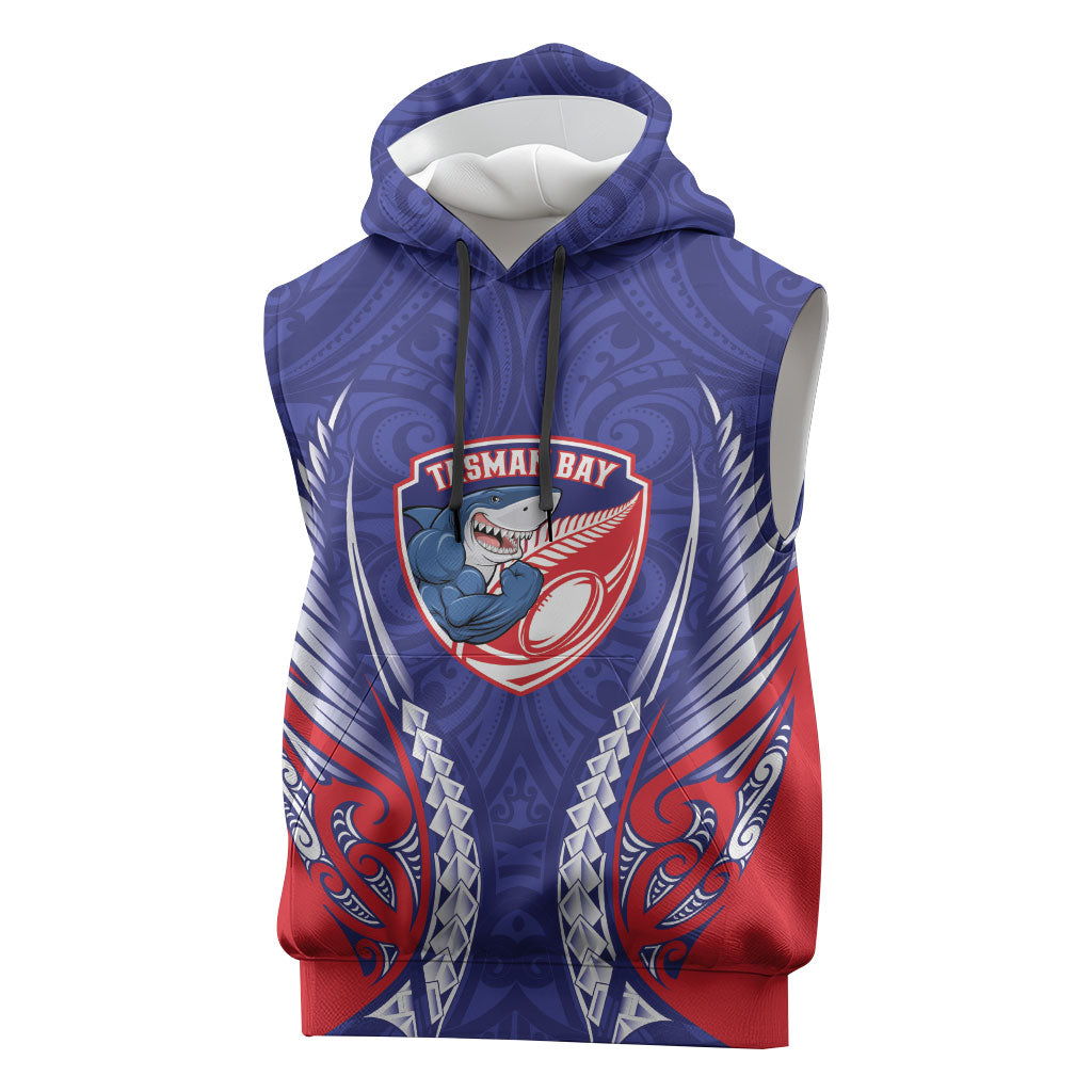 Tasman Bay 2026 Rugby Custom Sleeveless Hoodie NZ Maori Silver Fern LT14 Blue - Polynesian Pride