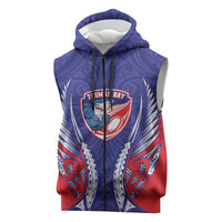 Tasman Bay 2026 Rugby Custom Sleeveless Zip Hoodie NZ Maori Silver Fern LT14 Blue - Polynesian Pride