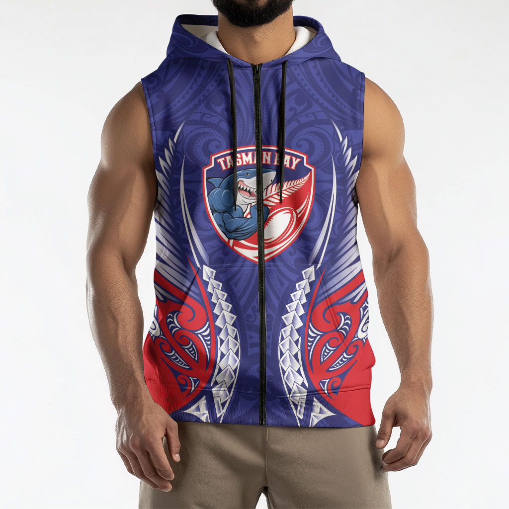 Tasman Bay 2026 Rugby Custom Sleeveless Zip Hoodie NZ Maori Silver Fern LT14 - Polynesian Pride