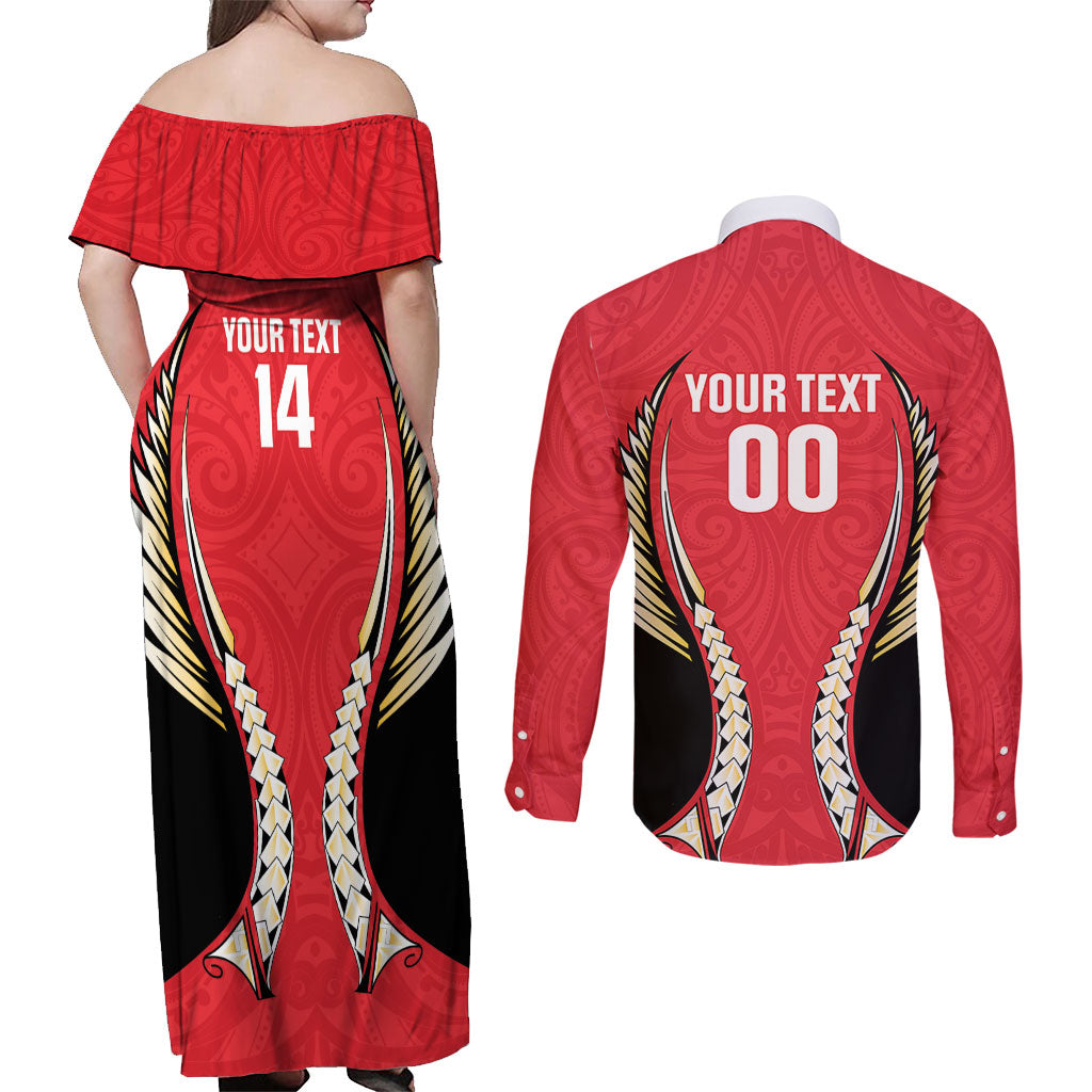 Waikato 2026 Rugby Custom Couples Matching Off Shoulder Maxi Dress and Long Sleeve Button Shirt NZ Maori Silver Fern