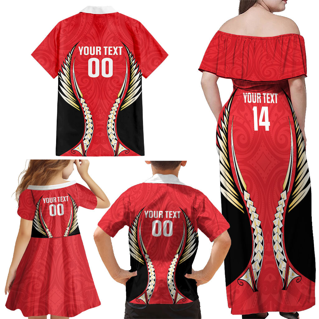 Waikato 2026 Rugby Custom Family Matching Off Shoulder Maxi Dress and Hawaiian Shirt NZ Maori Silver Fern LT14 - Polynesian Pride