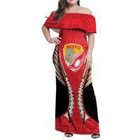 Waikato 2026 Rugby Custom Family Matching Off Shoulder Maxi Dress and Hawaiian Shirt NZ Maori Silver Fern LT14 Mom's Dress Red - Polynesian Pride