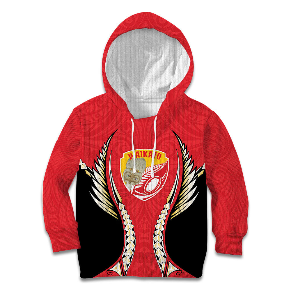 Waikato 2026 Rugby Custom Kid Hoodie NZ Maori Silver Fern LT14 Hoodie Red - Polynesian Pride