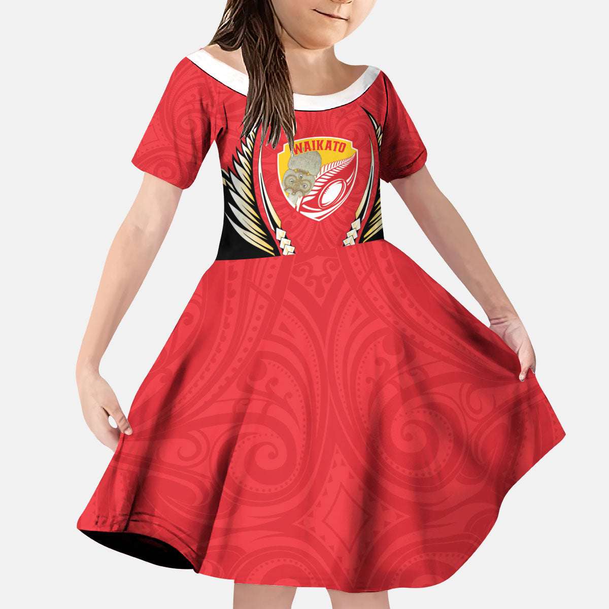 Waikato 2026 Rugby Custom Kid Short Sleeve Dress NZ Maori Silver Fern