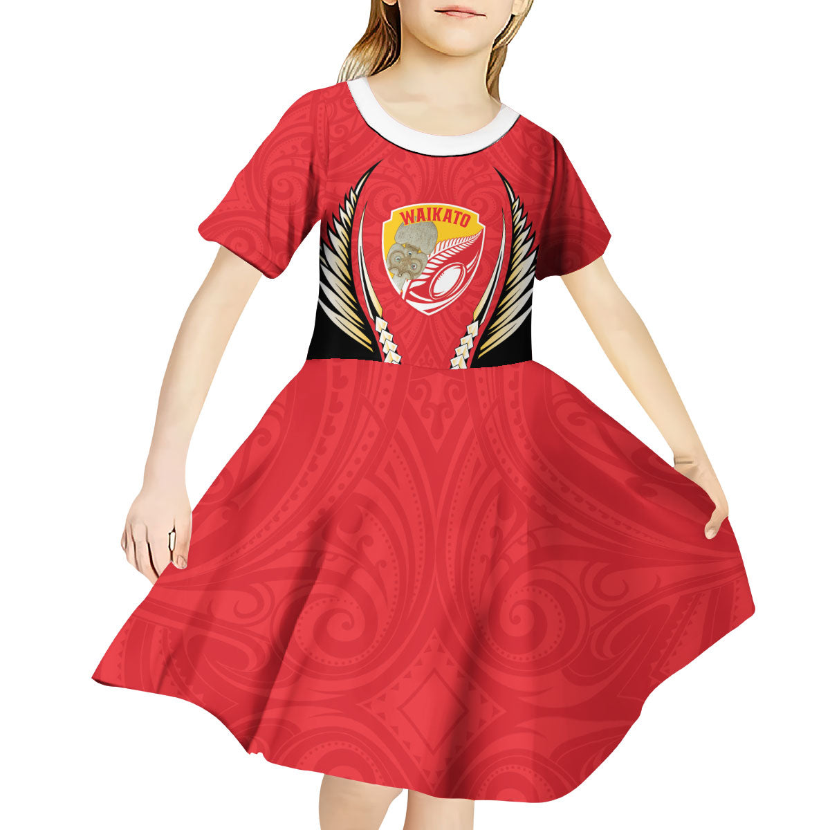 Waikato 2026 Rugby Custom Kid Short Sleeve Dress NZ Maori Silver Fern LT14 - Polynesian Pride
