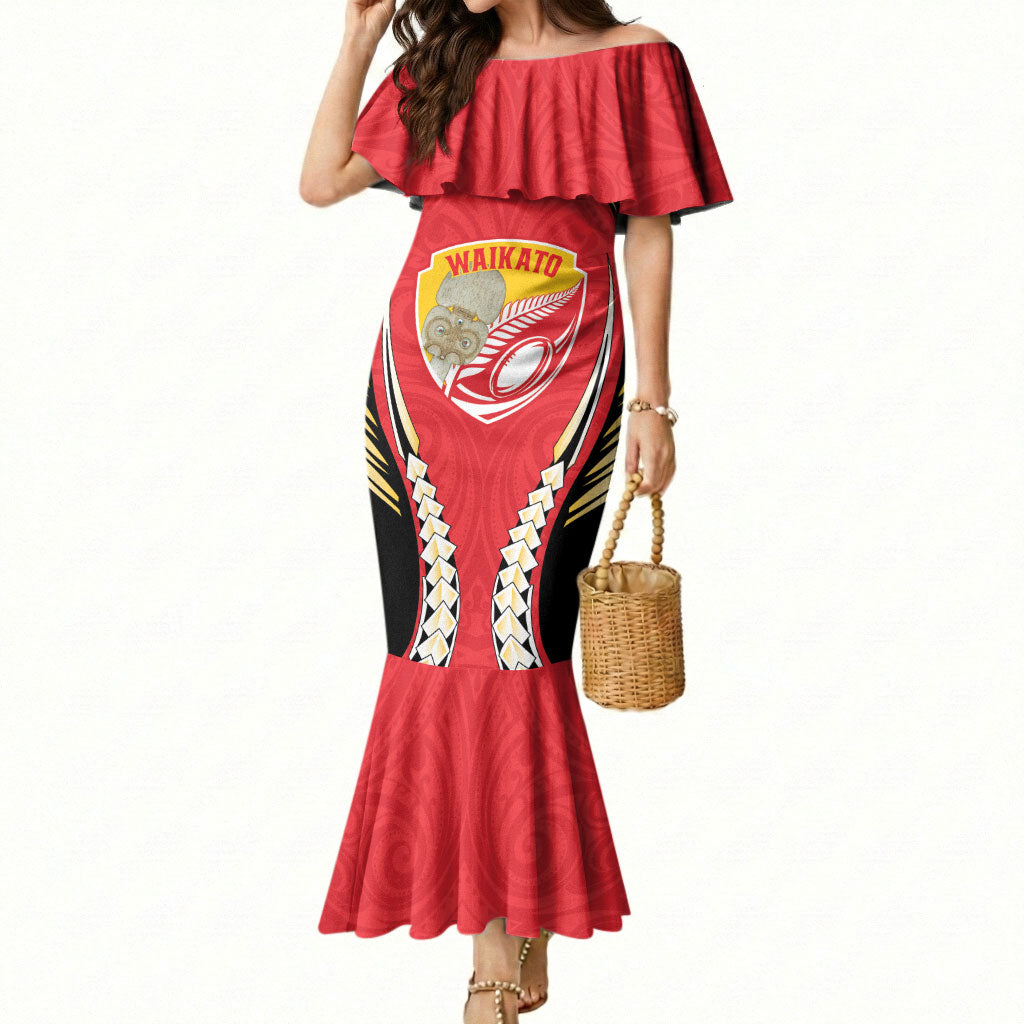 Waikato 2026 Rugby Custom Mermaid Dress NZ Maori Silver Fern LT14 Women Red - Polynesian Pride
