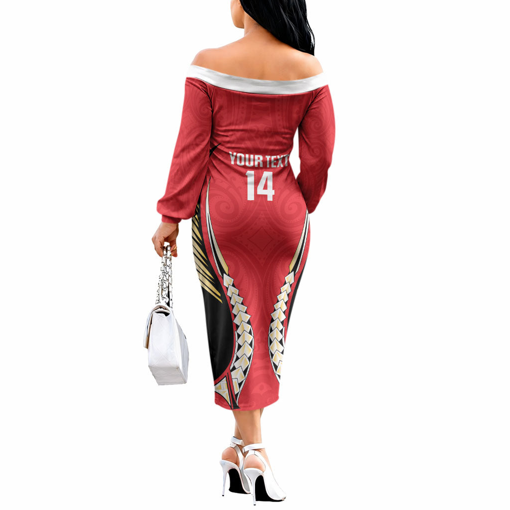 Waikato 2026 Rugby Custom Off The Shoulder Long Sleeve Dress NZ Maori Silver Fern LT14 - Polynesian Pride