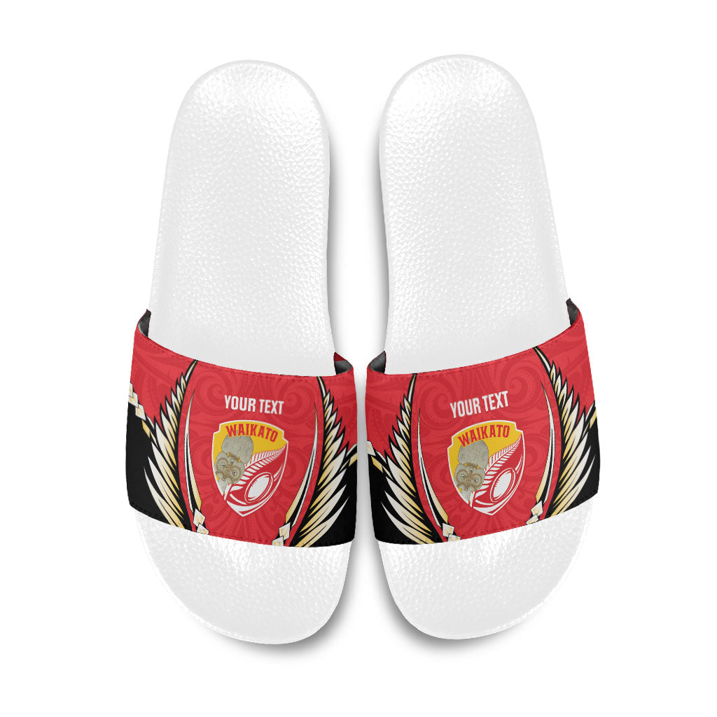 Waikato 2026 Rugby Custom Slide Sandals NZ Maori Silver Fern LT14 Red - Polynesian Pride