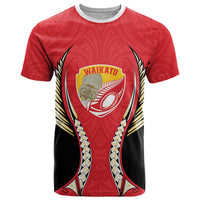 Waikato 2026 Rugby Custom T Shirt NZ Maori Silver Fern LT14 Red - Polynesian Pride