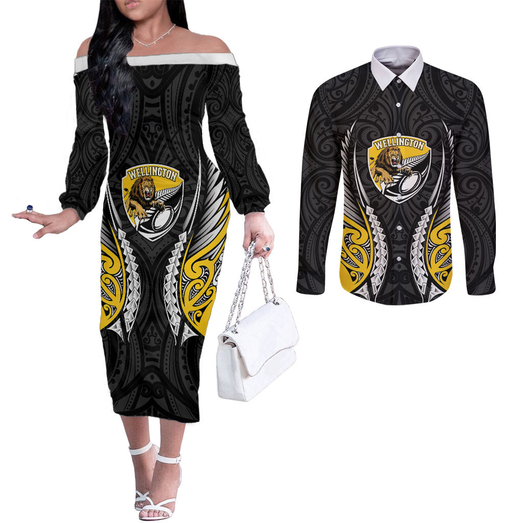 Wellington 2026 Rugby Custom Couples Matching Off The Shoulder Long Sleeve Dress and Long Sleeve Button Shirt NZ Maori Silver Fern