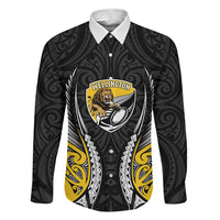 Wellington 2026 Rugby Custom Family Matching Long Sleeve Bodycon Dress and Hawaiian Shirt NZ Maori Silver Fern LT14 Dad's Shirt - Long Sleeve Black - Polynesian Pride