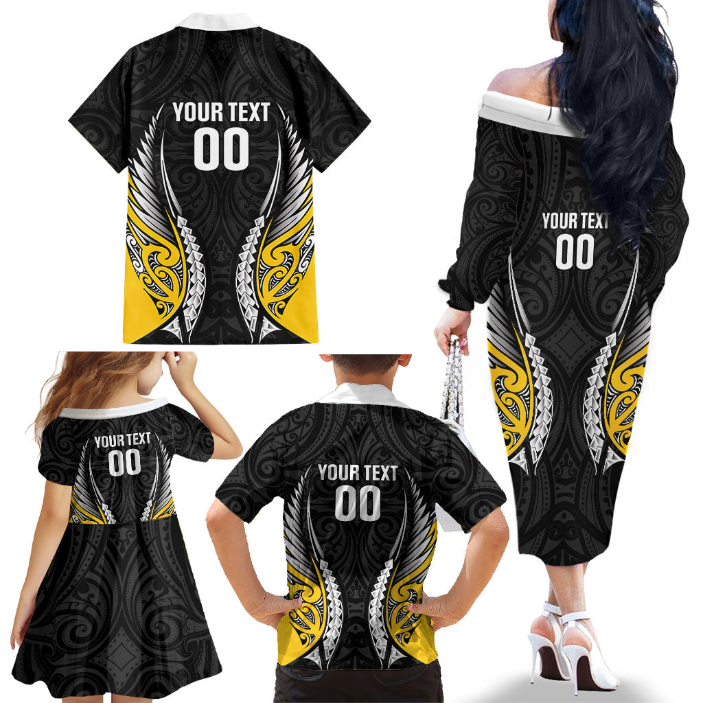 Wellington 2026 Rugby Custom Family Matching Off The Shoulder Long Sleeve Dress and Hawaiian Shirt NZ Maori Silver Fern LT14 - Polynesian Pride