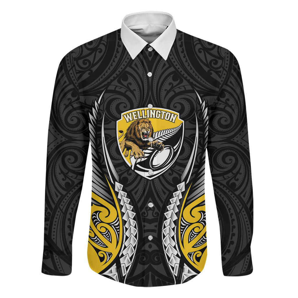 Wellington 2026 Rugby Custom Family Matching Off The Shoulder Long Sleeve Dress and Hawaiian Shirt NZ Maori Silver Fern LT14 Dad's Shirt - Long Sleeve Black - Polynesian Pride