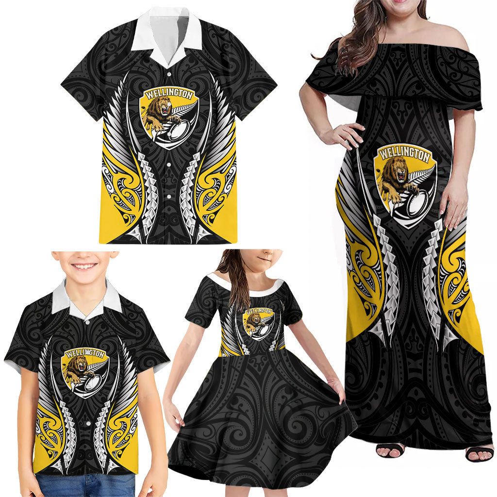 Wellington 2026 Rugby Custom Family Matching Off Shoulder Maxi Dress and Hawaiian Shirt NZ Maori Silver Fern LT14 - Polynesian Pride