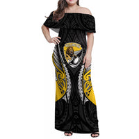 Wellington 2026 Rugby Custom Family Matching Off Shoulder Maxi Dress and Hawaiian Shirt NZ Maori Silver Fern LT14 Mom's Dress Black - Polynesian Pride
