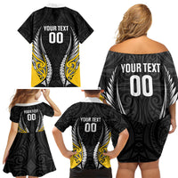Wellington 2026 Rugby Custom Family Matching Off Shoulder Short Dress and Hawaiian Shirt NZ Maori Silver Fern LT14 - Polynesian Pride