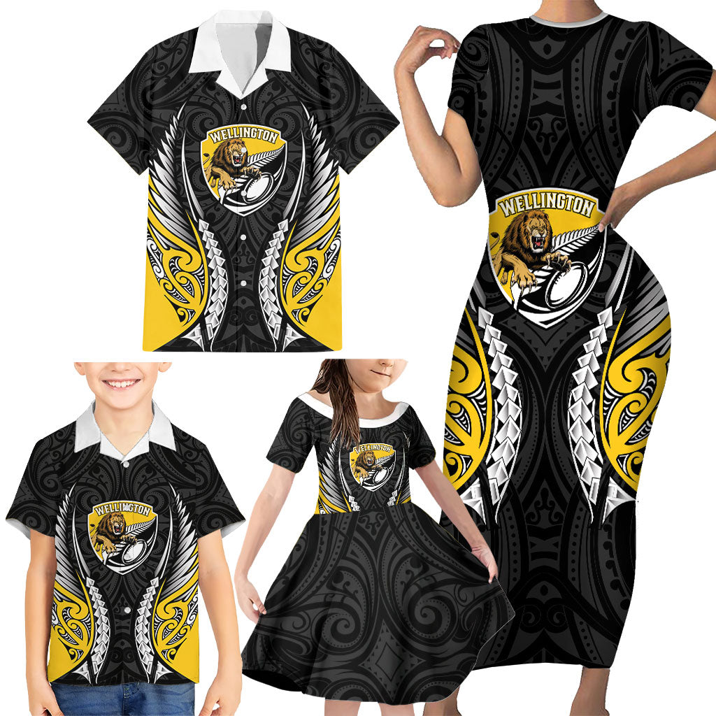 Wellington 2026 Rugby Custom Family Matching Short Sleeve Bodycon Dress and Hawaiian Shirt NZ Maori Silver Fern LT14 - Polynesian Pride