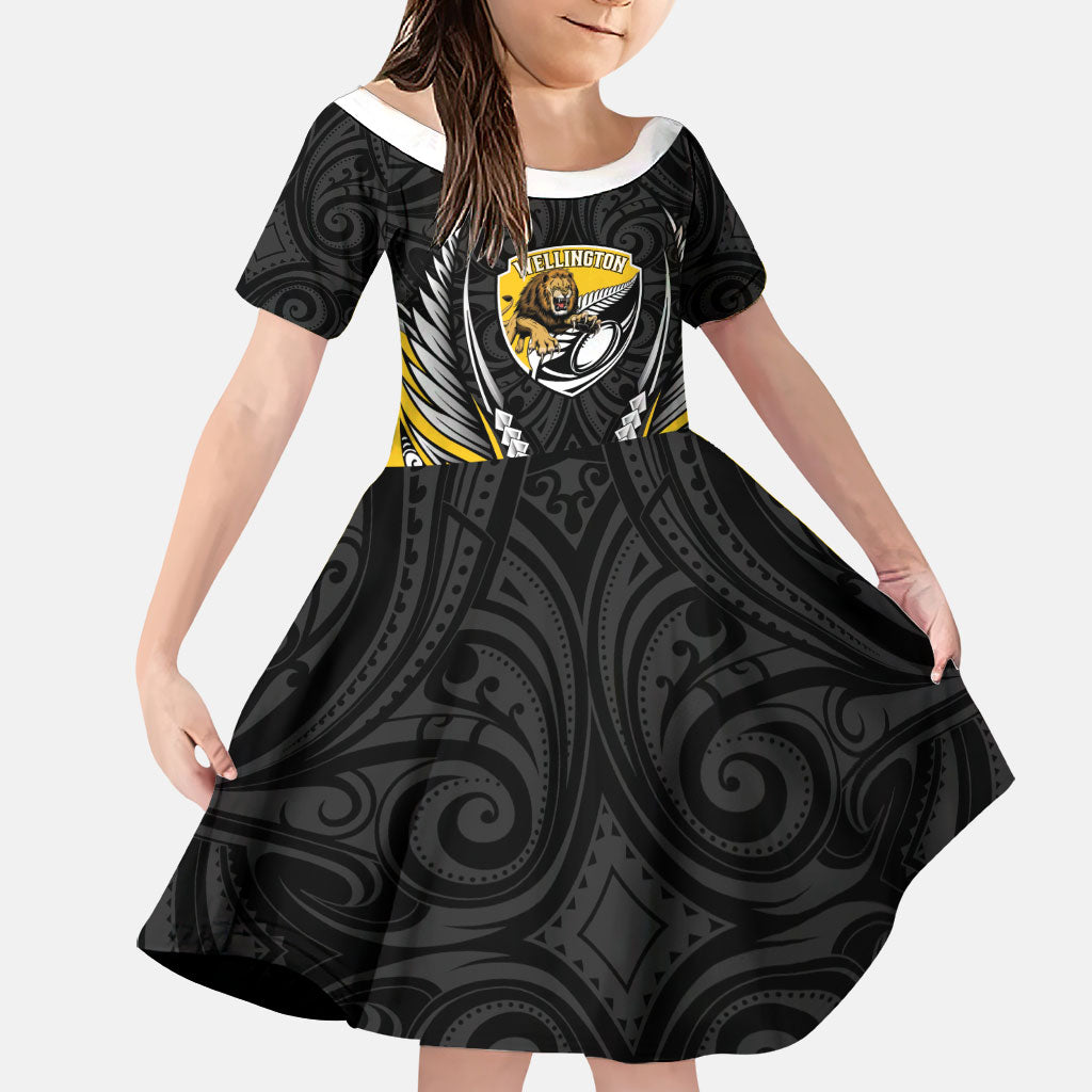 Wellington 2026 Rugby Custom Family Matching Tank Maxi Dress and Hawaiian Shirt NZ Maori Silver Fern LT14 Daughter's Dress Black - Polynesian Pride