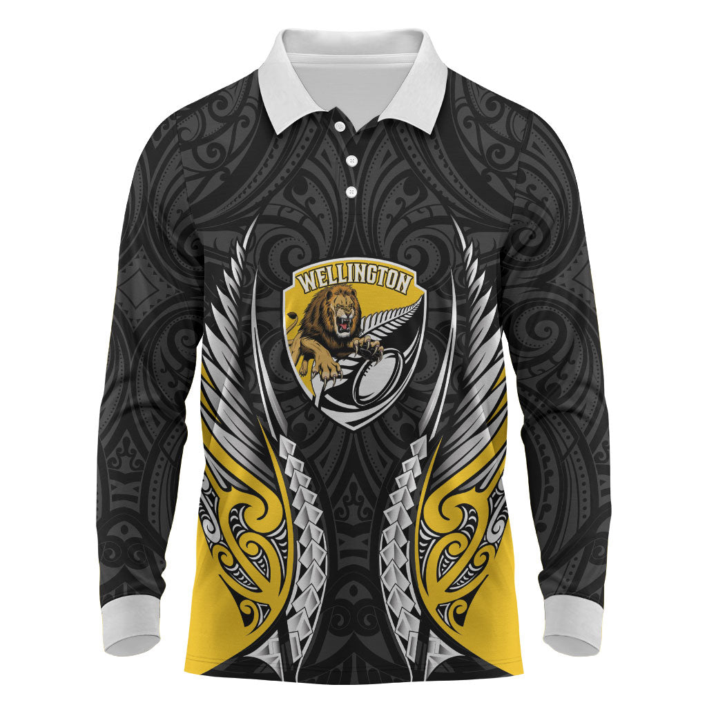 Wellington 2026 Rugby Custom Long Sleeve Polo Shirt NZ Maori Silver Fern LT14 Black - Polynesian Pride