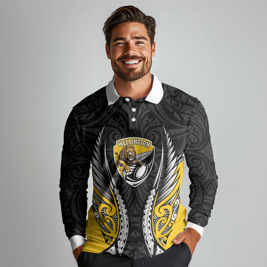 Wellington 2026 Rugby Custom Long Sleeve Polo Shirt NZ Maori Silver Fern LT14 - Polynesian Pride