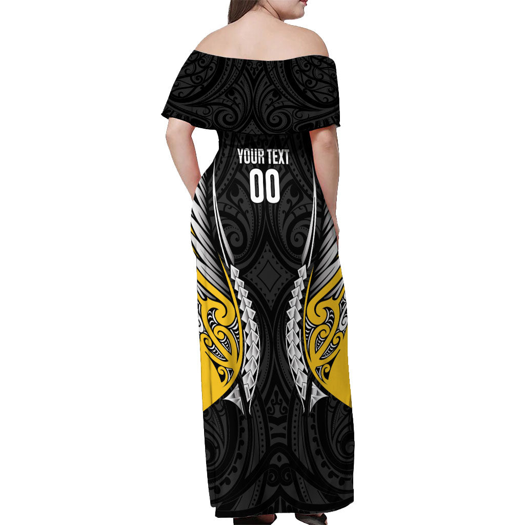 Wellington 2026 Rugby Custom Off Shoulder Maxi Dress NZ Maori Silver Fern LT14 - Polynesian Pride