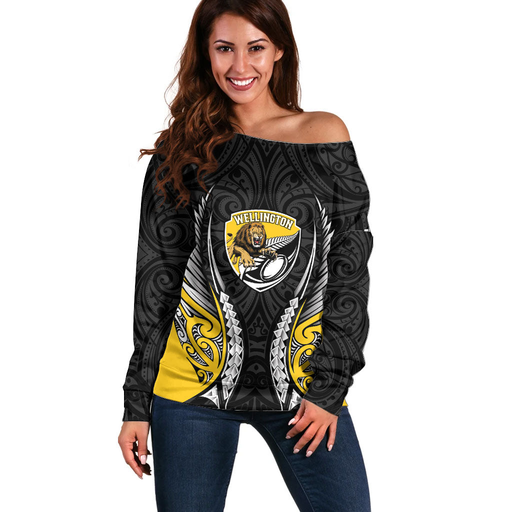 Wellington 2026 Rugby Custom Off Shoulder Sweater NZ Maori Silver Fern