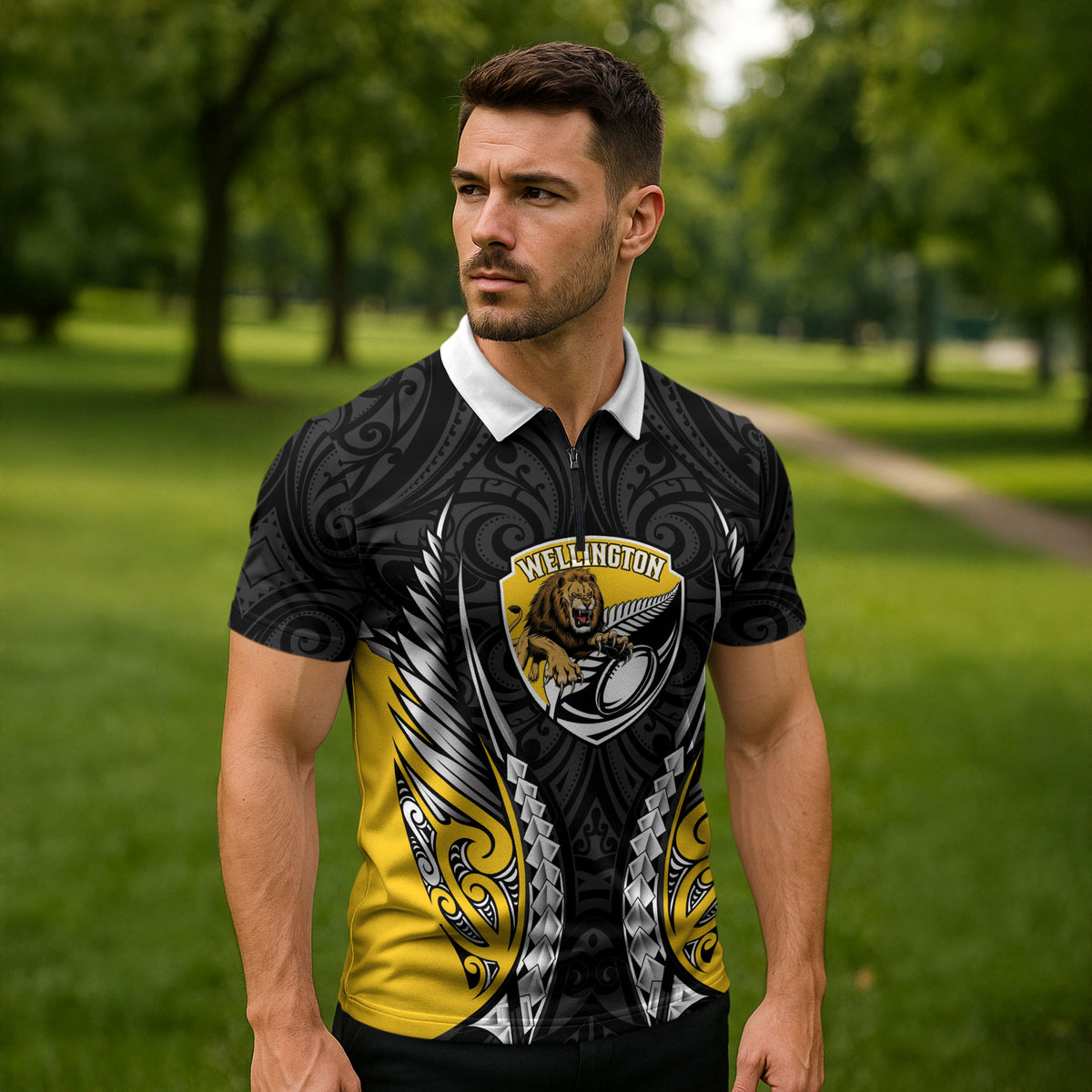 Wellington 2026 Rugby Custom Zipper Polo Shirt NZ Maori Silver Fern LT14 - Polynesian Pride