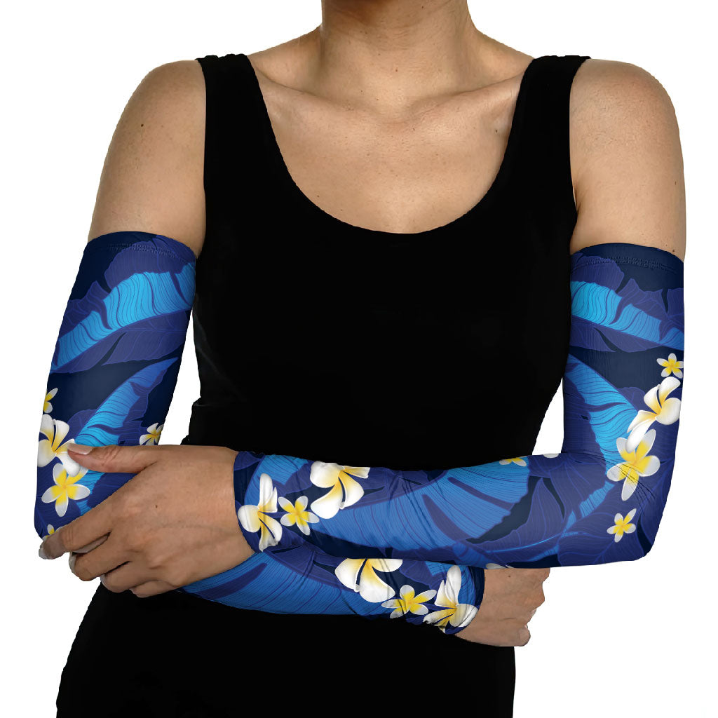 Teal Purple Banana Leaf Hawaii Arm Sleeves Lau Maia Plumeria Tropical Summer Vibes LT14 - Polynesian Pride