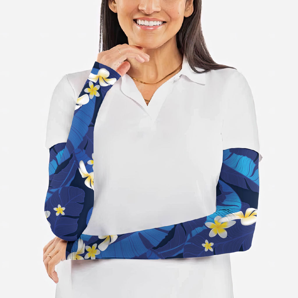 Teal Purple Banana Leaf Hawaii Arm Sleeves Lau Maia Plumeria Tropical Summer Vibes LT14 - Polynesian Pride