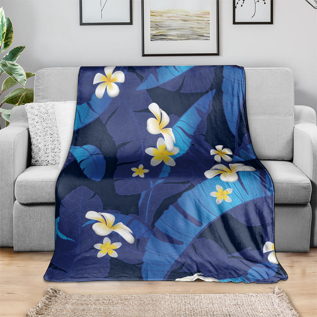 Teal Purple Banana Leaf Hawaii Blanket Lau Maia Plumeria Tropical Summer Vibes LT14 - Polynesian Pride