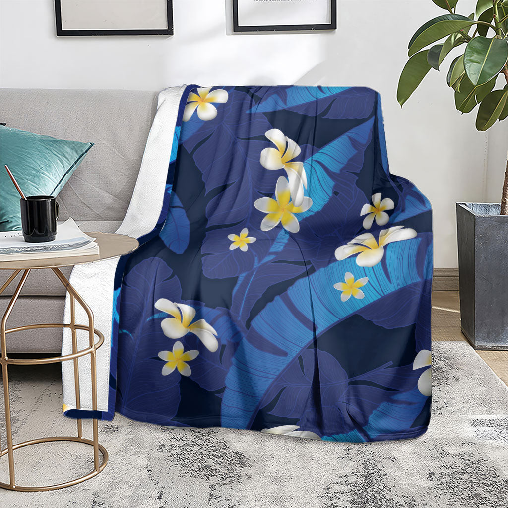 Teal Purple Banana Leaf Hawaii Blanket Lau Maia Plumeria Tropical Summer Vibes LT14 - Polynesian Pride