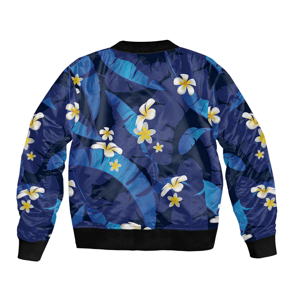 Teal Purple Banana Leaf Hawaii Bomber Jacket Lau Maia Plumeria Tropical Summer Vibes LT14 - Polynesian Pride