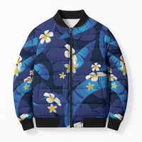 Teal Purple Banana Leaf Hawaii Bomber Puffer Jacket Lau Maia Plumeria Tropical Summer Vibes LT14 Unisex Teal Purple - Polynesian Pride