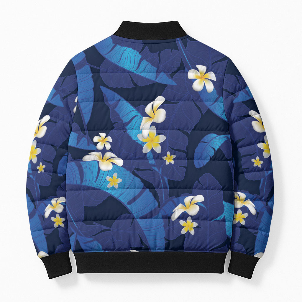 Teal Purple Banana Leaf Hawaii Bomber Puffer Jacket Lau Maia Plumeria Tropical Summer Vibes LT14 - Polynesian Pride