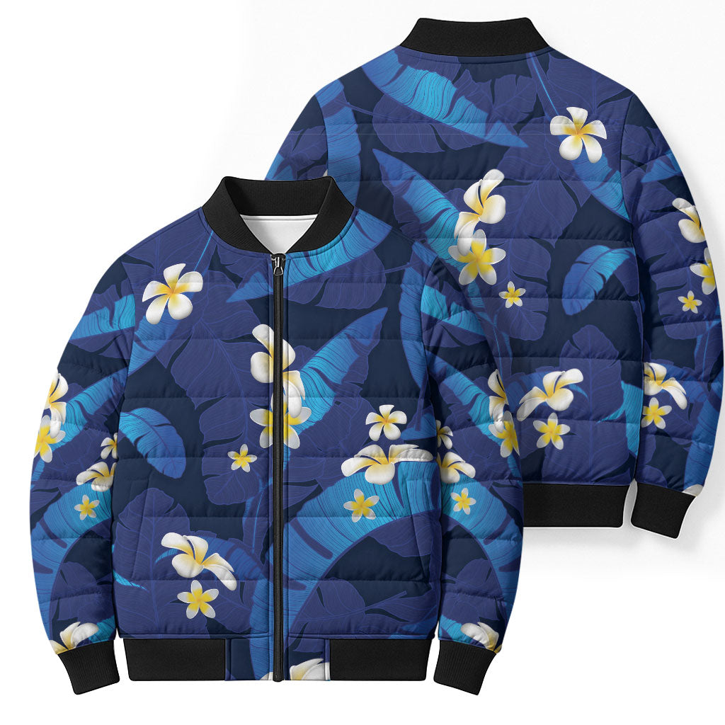 Teal Purple Banana Leaf Hawaii Bomber Puffer Jacket Lau Maia Plumeria Tropical Summer Vibes LT14 - Polynesian Pride