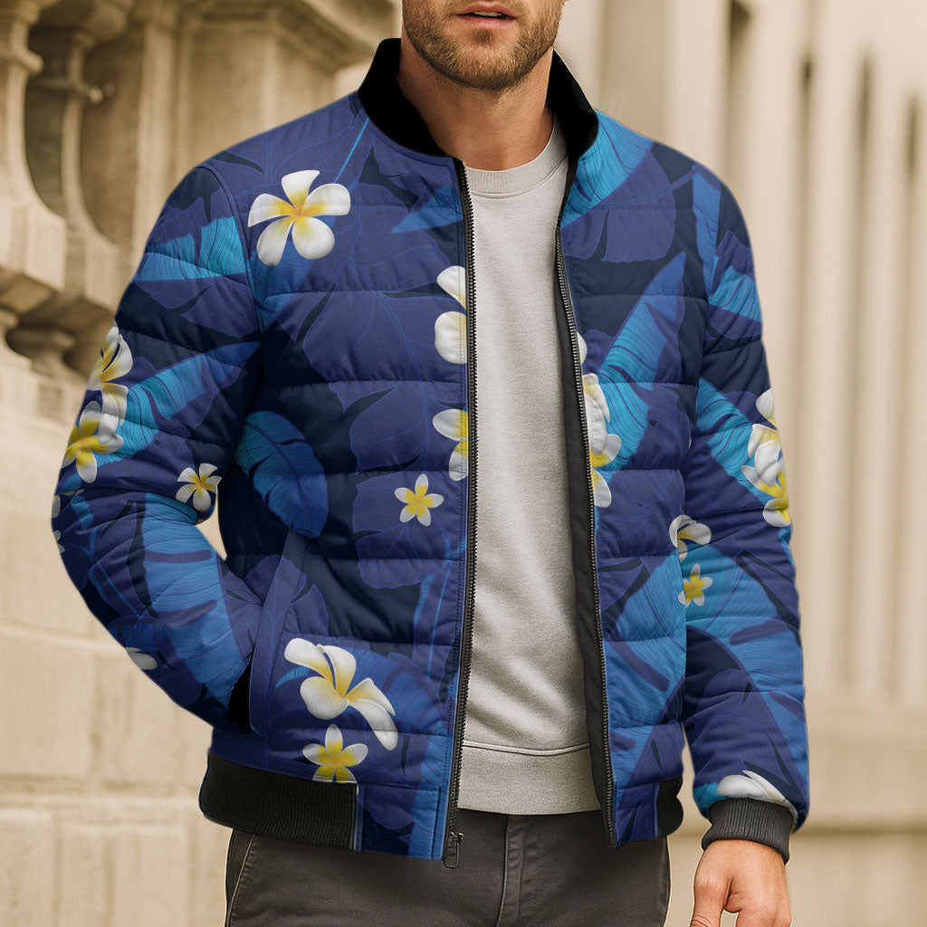 Teal Purple Banana Leaf Hawaii Bomber Puffer Jacket Lau Maia Plumeria Tropical Summer Vibes LT14 - Polynesian Pride