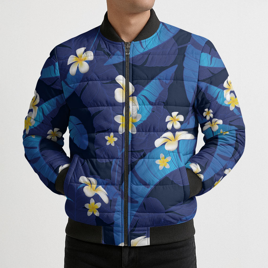 Teal Purple Banana Leaf Hawaii Bomber Puffer Jacket Lau Maia Plumeria Tropical Summer Vibes LT14 - Polynesian Pride
