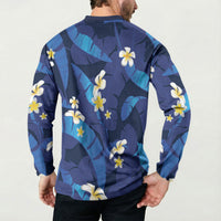 Teal Purple Banana Leaf Hawaii Button Sweatshirt Lau Maia Plumeria Tropical Summer Vibes LT14 - Polynesian Pride