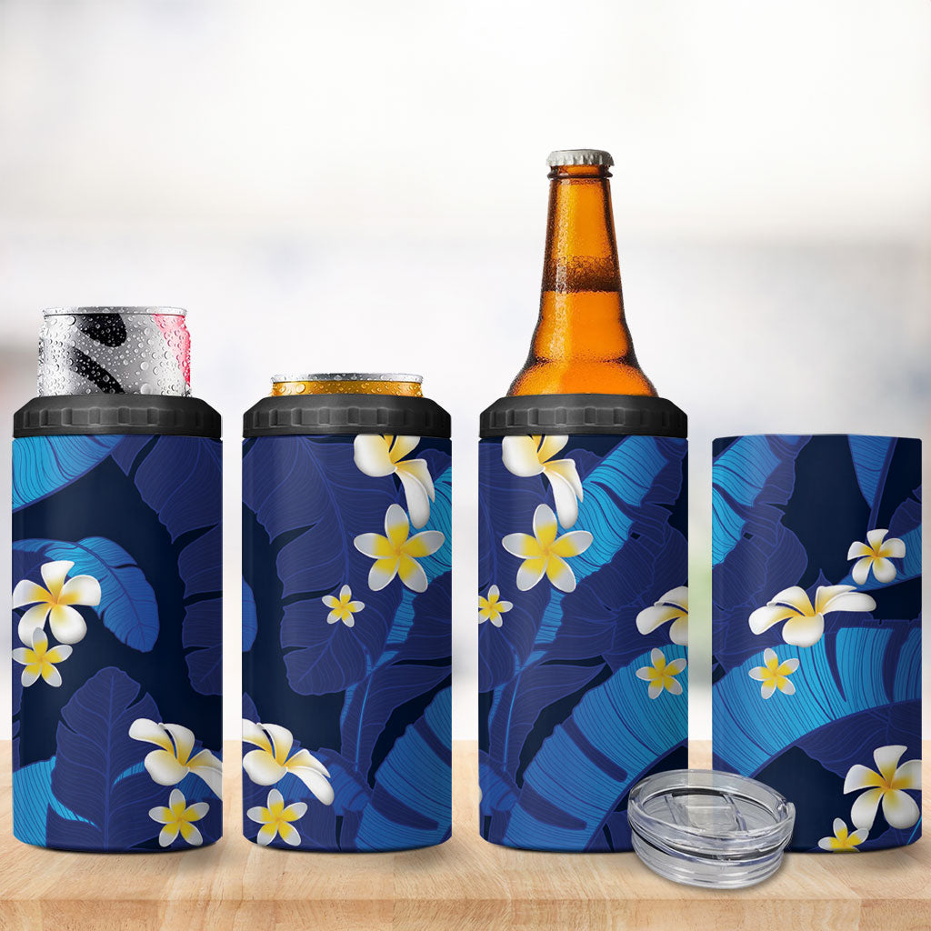 Teal Purple Banana Leaf Hawaii 4 in 1 Can Cooler Tumbler Lau Maia Plumeria Tropical Summer Vibes LT14 - Polynesian Pride