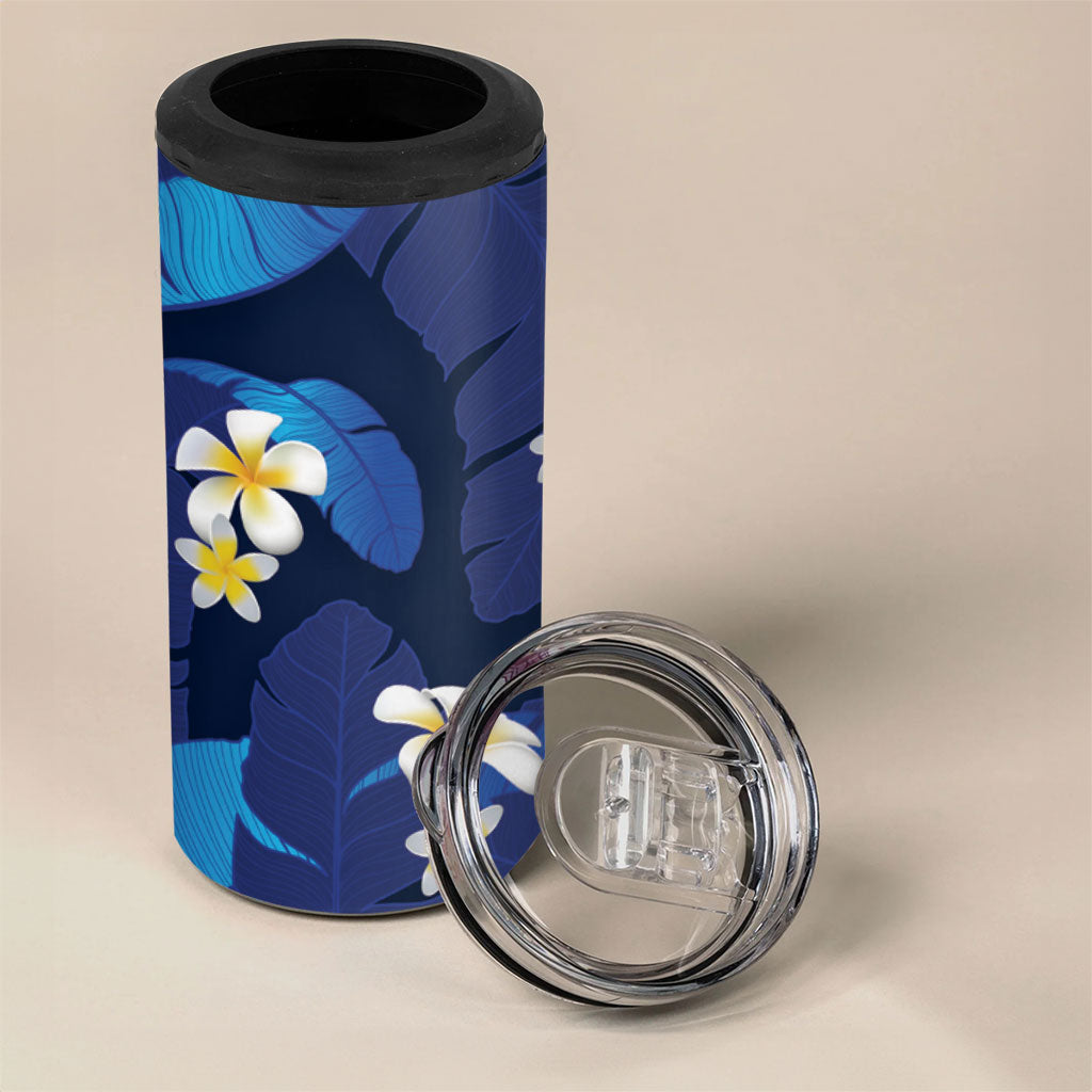 Teal Purple Banana Leaf Hawaii 4 in 1 Can Cooler Tumbler Lau Maia Plumeria Tropical Summer Vibes LT14 - Polynesian Pride