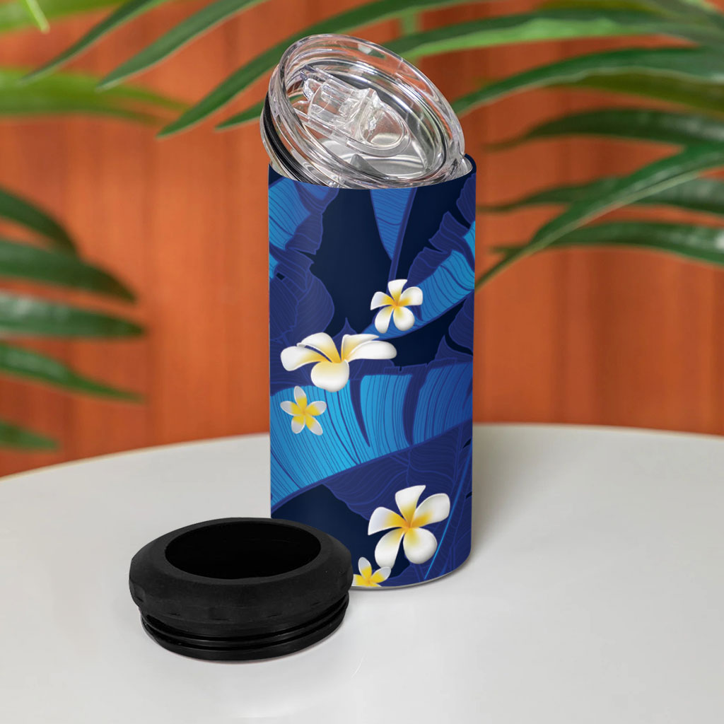 Teal Purple Banana Leaf Hawaii 4 in 1 Can Cooler Tumbler Lau Maia Plumeria Tropical Summer Vibes LT14 - Polynesian Pride