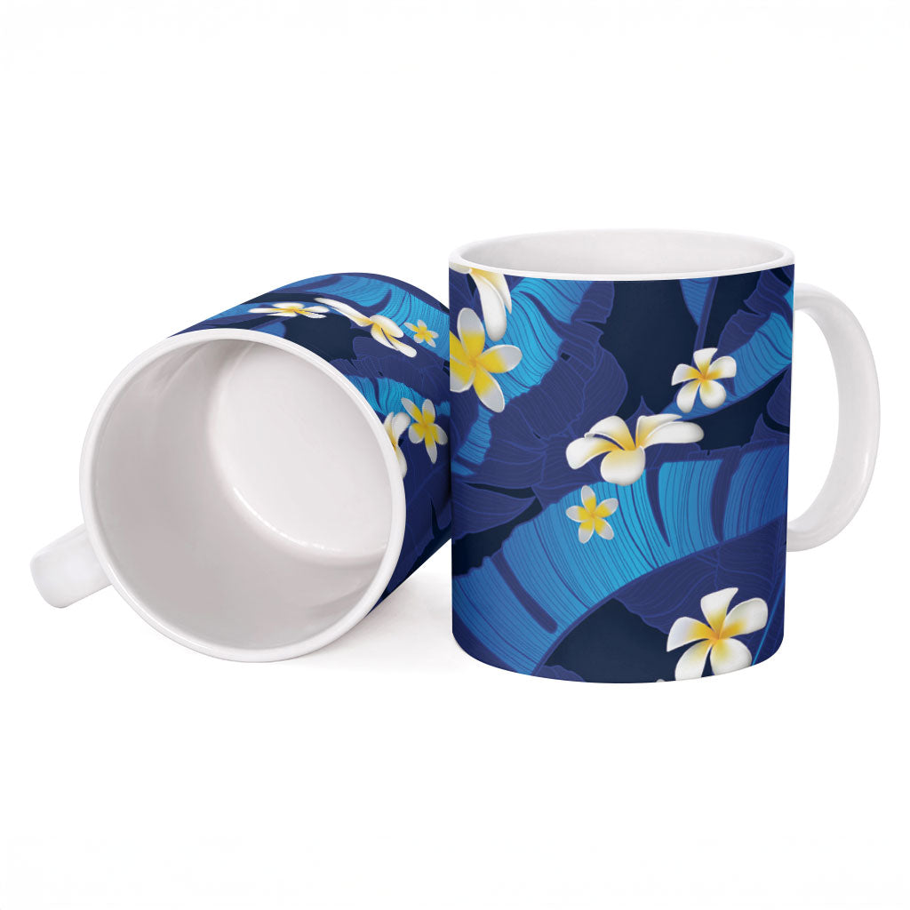 Teal Purple Banana Leaf Hawaii Ceramic Mug Lau Maia Plumeria Tropical Summer Vibes LT14 - Polynesian Pride