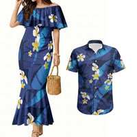 Teal Purple Banana Leaf Hawaii Couples Matching Mermaid Dress and Hawaiian Shirt Lau Maia Plumeria Tropical Summer Vibes LT14 Teal Purple - Polynesian Pride
