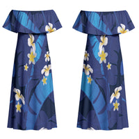 Teal Purple Banana Leaf Hawaii Couples Matching Off Shoulder Maxi Dress and Hawaiian Shirt Lau Maia Plumeria Tropical Summer Vibes LT14 - Polynesian Pride