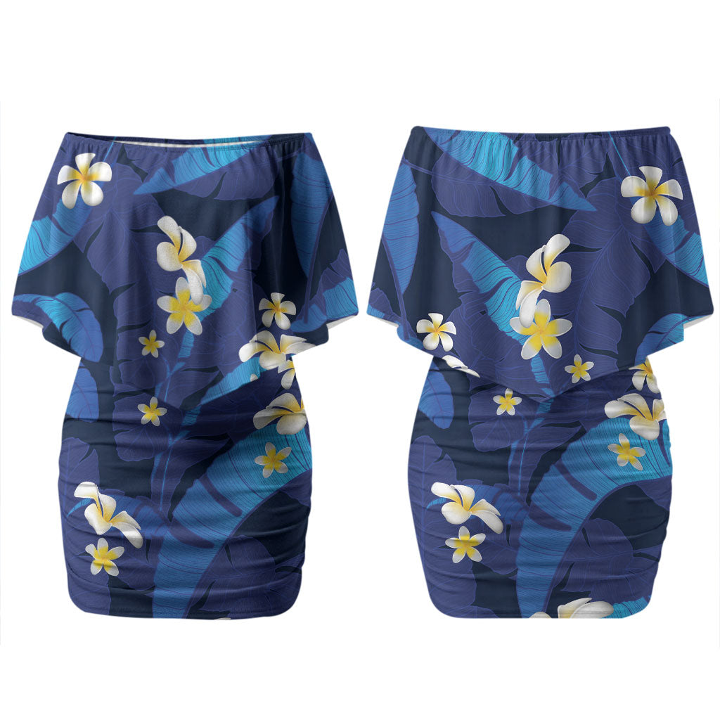 Teal Purple Banana Leaf Hawaii Couples Matching Off Shoulder Short Dress and Hawaiian Shirt Lau Maia Plumeria Tropical Summer Vibes LT14 - Polynesian Pride