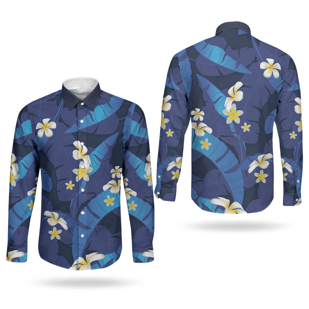 Teal Purple Banana Leaf Hawaii Couples Matching Off Shoulder Short Dress and Long Sleeve Button Shirt Lau Maia Plumeria Tropical Summer Vibes LT14 - Polynesian Pride